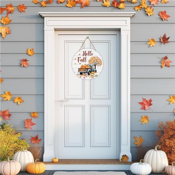 Maple Leaf Pumpkin Hanging Sign Wooden Front Door Hanger for Autumn Harvest - Picture 2 of 8